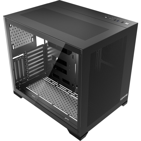 VEVOR Mid-Tower PC-behuizing, twee kamers, met gehard glazen panelen, magnetisch stoffilter, kabelbeheer, voor GPU's tot 410 mm lang, compatibel met ATX/M-ATX/ITX, geen ventilator