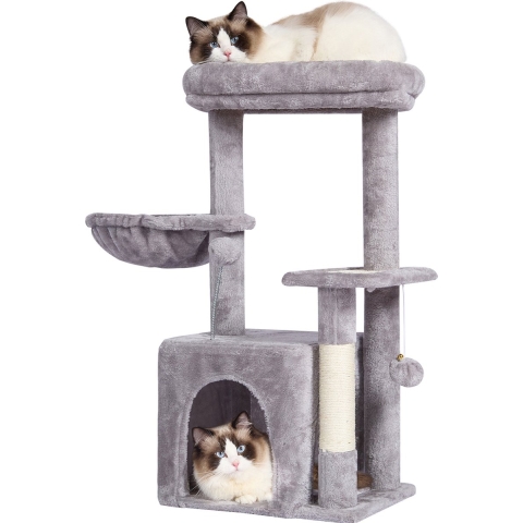 VEVOR Kattenboom voor binnenkatten, 80 cm kattentoren met kattenhuis, sisal krabpaal, hangmat, zitstok bovenaan, springplatform, kattenhuis met hangbal, kattenmeubel activiteitencentrum, lichtgrijs