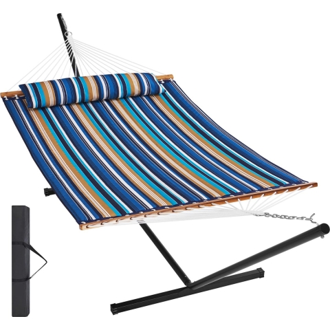 VEVOR Hangmat voor 2 personen met standaard, draagvermogen 207 kg, dubbele hangmat met stalen standaard van 3,66 m, draagbare draagtas en kussen, hangmat voor buiten, terras, tuin, strand