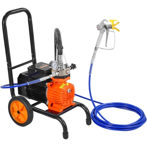 VEVOR Airless verfspuit met membraan, 900W efficiënte airless verfspuit met kar, 1800 psi airless verfspuit, met verlengstok, 1,8 l/min hogedruk airless verfspuitsysteem