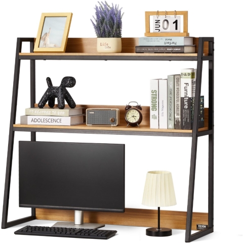 VEVOR Bureau Boekenplank 2-laags Organizer (95 x 32 x 90 cm) Tafelplanken Organizer Displayplank gemaakt van spaanplaat + melaminepapier + Q195A, Plank met antislipvoetjes, Kantoor Zwart