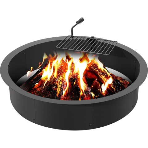 VEVOR vuurkorfring, vuurkorfinzetstuk met grillvuurring, 40 inch buitendiameter/36 inch binnendiameter, 8,5 inch hoogte, binnenvoering van koolstofstaal, zelfgemaakte kampvuurring boven/in de grond, voor kamperen in de buitenlucht, kampvuur