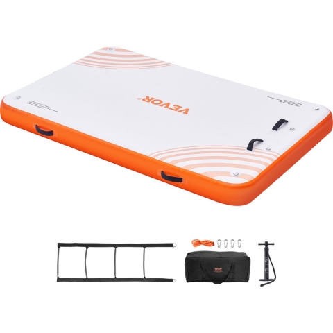 VEVOR Opblaasbaar drijvend dok, 4,57 x 1,82 m, dokplatform, antislip waterdrijvend dokmat met draagbare draagtas en afneembare ladder, drijvend platform-eilandvlot voor zwembad, strand