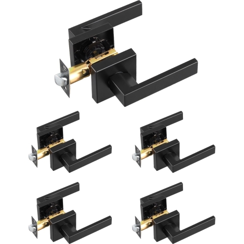 VEVOR Passage Deurgreep Matzwarte Vierkante Deurgreep 5 Stuks Links of Rechts Omkeerbaar Deurgreep Niet-Vergrendelbaar Universeel voor Gangen Kasten Vergaderruimtes