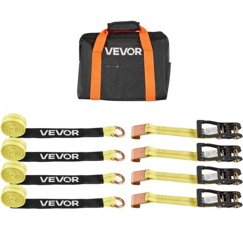 VEVOR Wielbevestigingsband (50,8 x 3048 mm) met platte haak, treksterkte van 4540 kg en draagvermogen van 1512 kg, Motorfietsbevestigingssysteem Wielbevestigingsband Bandenband voor SUV's en aanhangers, Geel