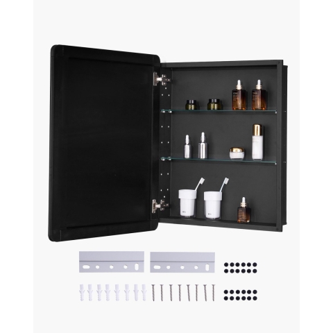 VEVOR Spiegelmedicijnkast (662 x 135 x 762 mm) voor badkamer met spiegeldeur en verstelbare glazen planken, ingebouwd en aan de muur bevestigd, aluminium frame, badkamerkast