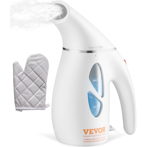VEVOR Draagbare kledingstomer 900W Reisstrijkijzer 180 ml Max. bruikbare capaciteit, Stomer zonder strijkplank, Witte stomer met hittebestendige handschoenen en 365,76 cm snoer