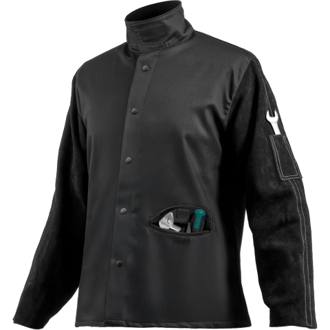 VEVOR vlamvertragende lasjas, mouwen van rundleer met splitleer + vlamvertragende katoenen romp, hittebestendige lasveiligheidsjas voor lassers en monteurs - maat XL