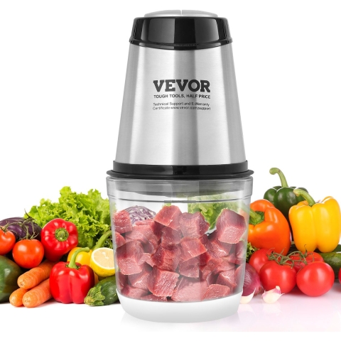 VEVOR Elektrische Keukenmachine Vleesmolen 400W, Multifunctionele Hakmolen, 600ml Capaciteit Staande Mixer 3000rpm + 4000rpm, Groentesnijder inclusief Glazen Kom & Mes & Schraper Zilver