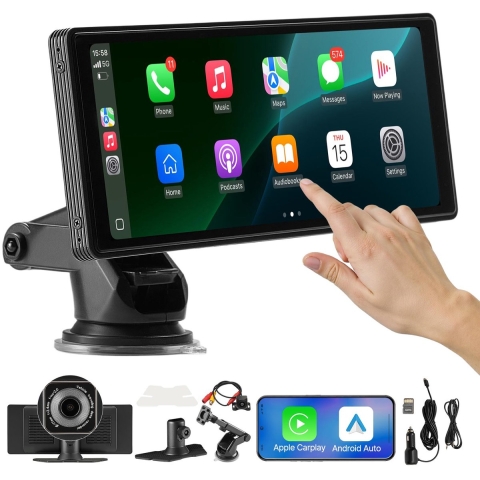 VEVOR Draadloze Autoradio (254 mm) HD Radio met Touchscreen met Apple CarPlay & Android Auto, CarPlay Scherm met Voor- en Achtercamera's Spraakbediening Mirror Link Bluetooth GPS Navigatie