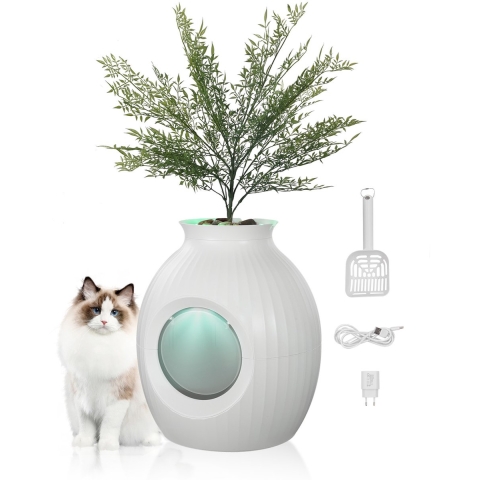 VEVOR kattenbak, slim geurbeheersingssysteem, verborgen kattenbak met 24 cm ingang, verlichtingsdecoratie en ABS-materiaal, geschikt voor woonkamer/hoek/buitenzwembad/terras
