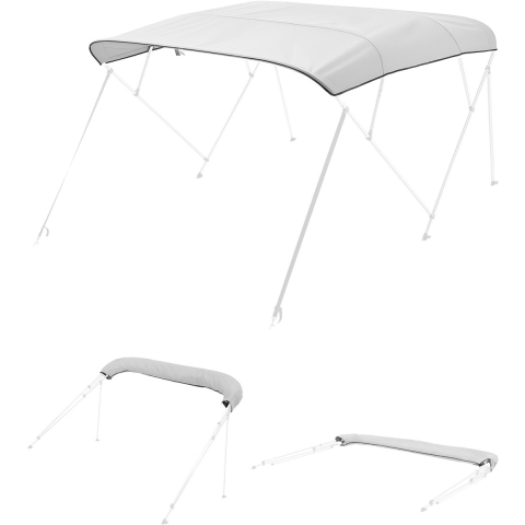 VEVOR Bimini Top Vervangende Bootkap Zonnescherm (4 Bogen) Gemaakt van 600D Polyester, Waterdichte Zonnescherm Bootkap met Opbergtas (Zonder Steunstok) 231-244 cm Lichtgrijs