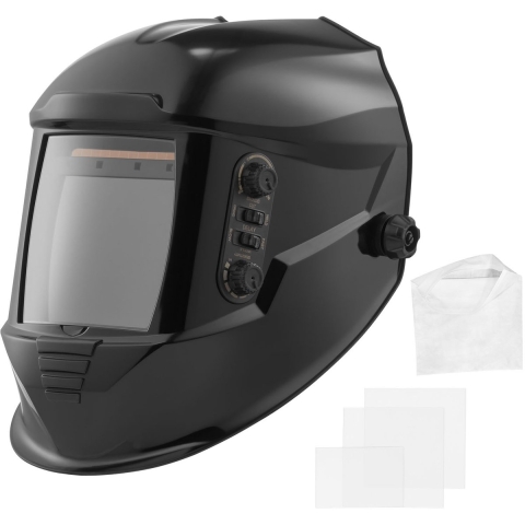 VEVOR Automatische lashelm, 100x95 mm True Color, 1/1/1/1 Solar lasmasker, 4 boogsensoren, DIN 4/5-9/9-13, voor TIG MIG booglassen, slijpen en snijden - METIS-serie, zwart