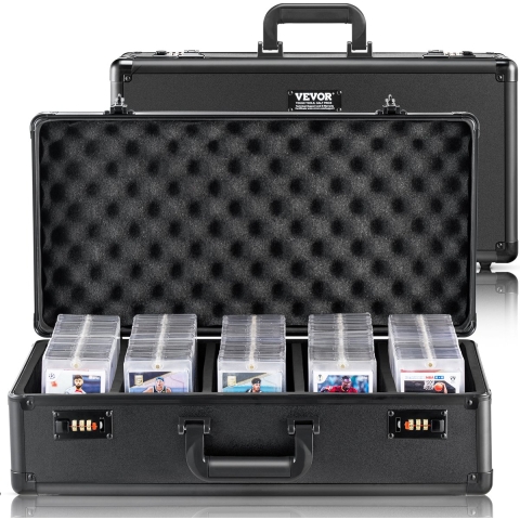 VEVOR Trading Card Opbergdoos, 5-compartimenten draagtas met schuimverdelers, codeslot, 162 PSA-kaarten met gradering, 115 BGS-kaarten, 130 SGC-kaarten, 585 toploaders, 999+ losse kaarten
