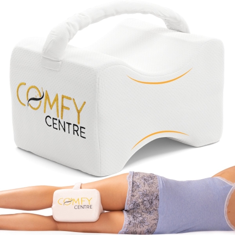 ComfyCentre Kniekussen met Band - Orthopedisch Beenkussen - Traagschuim - Ergonomisch Zandloperontwerp - Wit