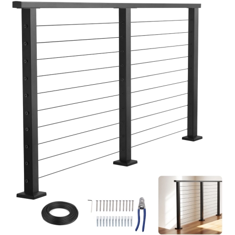 VEVOR Balokon Complete Leuningset met Palen, Matzwarte RVS Leuning, Balustrade voor Buiten-/Binnentrappen, met Horizontale Gaten voor Trappen, Terrassen, Balkons, 50x25x1981mm