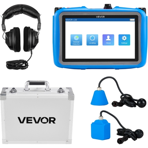 VEVOR-waterlekdetector voor leidingen, 1 Hz–10.000 Hz, 7-inch touchscreen, detectie van waterlekkage in leidingen met horizontale en verticale sensoren, hoofdtelefoon, 8 GB SD-kaart en draagtas