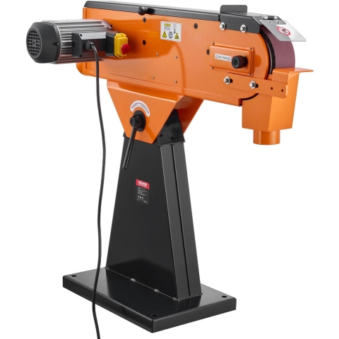 VEVOR bandschuurmachine 7,62 x 200,7 cm, 2100 W, 900 tpm, industriële kwaliteit, met instelbare hoek van 0° - 45° en stofafzuigaansluiting voor professionele hout- en metaalbewerking.