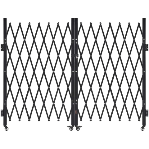 VEVOR afsluitbare beveiligingspoort, dubbele opvouwbare schaarpoort met 360° zwenkwielen, intrekbare stalen poorten voor buiten, voor toegangscontrole, garage, magazijn, opvouwbare poort 3700 x 1605 mm (B x H) zwart