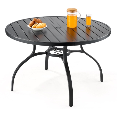 VEVOR Patiotafel Tuintafel Balkontafel (1200 x 725 mm) Gemaakt van koolstofstaal Ronde eettafel voor buiten Tuin Patio Tuin Veranda, Waterdicht, met 38 mm parasolgat, Draagvermogen 68 kg Zwart