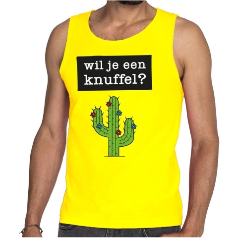Wil je een Knuffel tekst tanktop / mouwloos shirt geel heren XL -