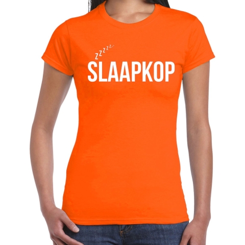 Slaap T-shirt voor dames - oranje - slaapkop - pyjama party shirt - slaap party XS -