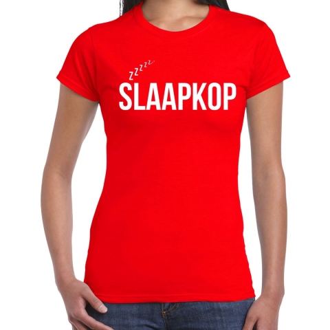 Slaap T-shirt voor dames - rood - slaapkop - pyjama party shirt - slaap party M -