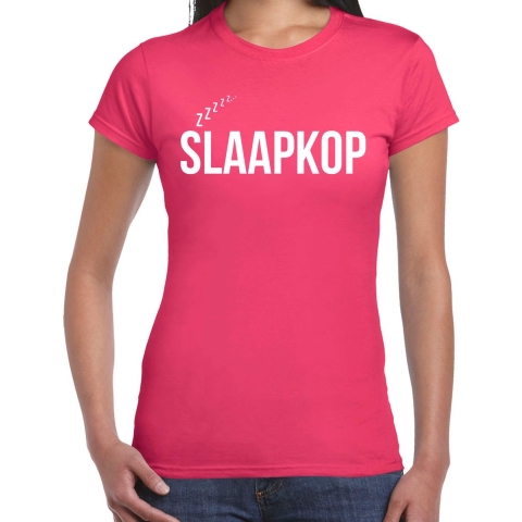 Slaap T-shirt voor dames - roze - slaapkop - pyjama party shirt - slaap party XS -