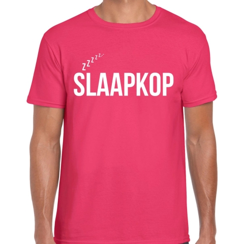 Slaap T-shirt voor heren - roze - slaapkop - pyjama shirt - slaap kleding M -