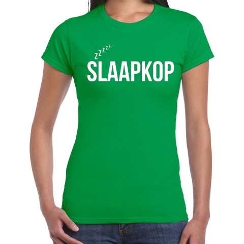 Slaap T-shirt voor dames - groen - slaapkop - pyjama party shirt - slaap party M -