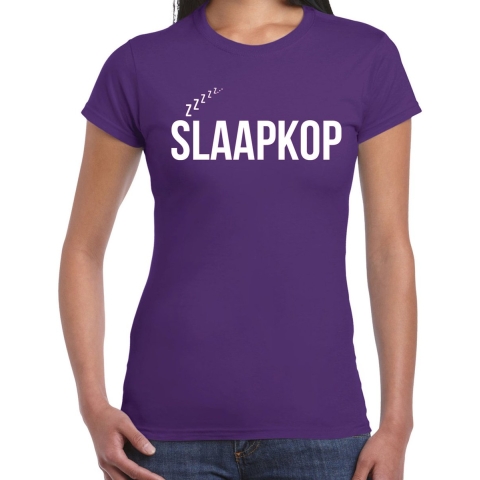 Slaap T-shirt voor dames - paars - slaapkop - pyjama party shirt - slaap party L -