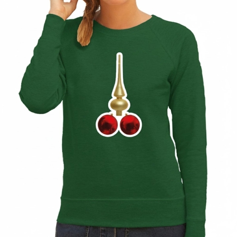 Foute Kersttrui / sweater voor dames - kerstballen - PIEK - ondeugende kerst - groen 2XL -