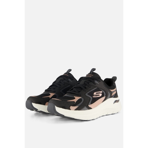 Skechers Arch Fit 2.0 Vintage Luxe Leer Dames Zwart/Roze Goud Sneakers