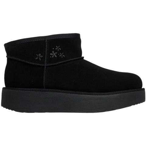 Skechers Keep Cozy Leren Dames Zwarte Winter Enkellaarsjes