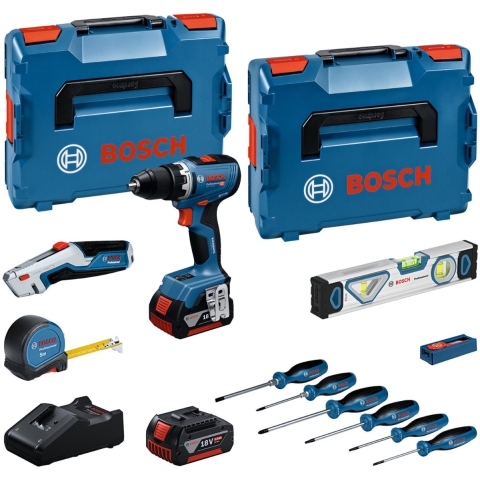 Bosch Professional GSR 18V-65 Accu schroefboormachine + handgereedschapsset 19-delig 18V 5.0Ah in L-Boxx - 0615A5007K