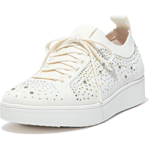 Dames Fit Flop Rally Ombre-Crystal Knit Trainers in Beige