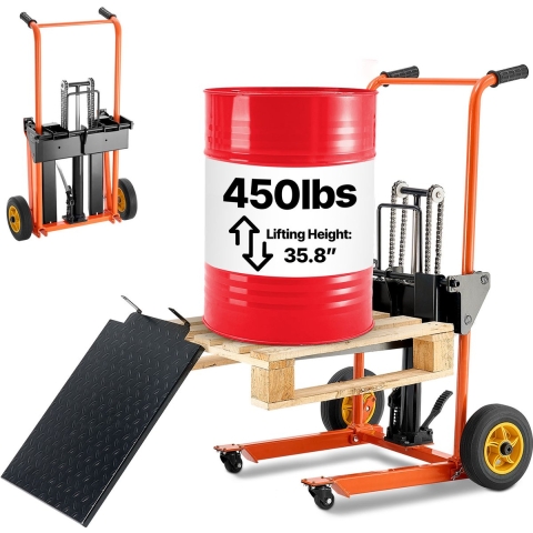 VEVOR Platformstapelaar, laadvermogen 205 kg, platformstapelaar met vorkheftafel, maximale hefhoogte 90 cm, hoogheffende stapelaar met lier, materiaalliftstapelaar, ideaal voor fabrieken, magazijnen en supermarkten