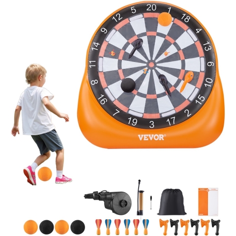 VEVOR Opblaasbaar voetbaldartbord, ruim 1,83 m hoog, gigantisch voetbaldartbord met 4 kickballs, 6 darts, 6 bijlen en luchtpomp, ideaal voor gigantische tuinspellen, gigantisch kickdartsspel