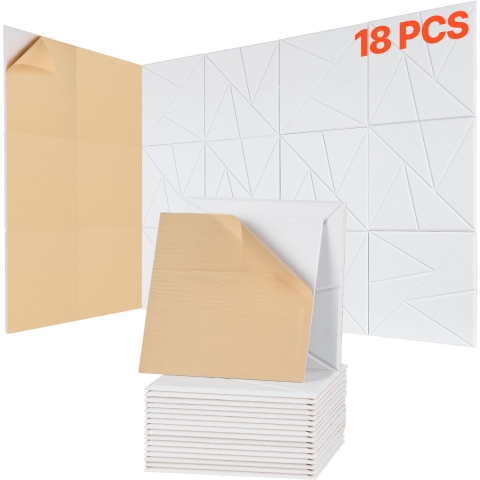 VEVOR akoestische panelen met zelfklevende tape, 300x300x10 mm, geluidsisolerende schuimpanelen, akoestische wandpanelen van polyestervezels, voor thuis, studio, kantoor, theater, wit, 18 stuks