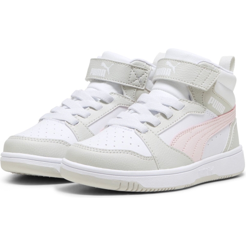 Boy's Puma Junior Rebound V6 Mid AC Trainers in White pink grey