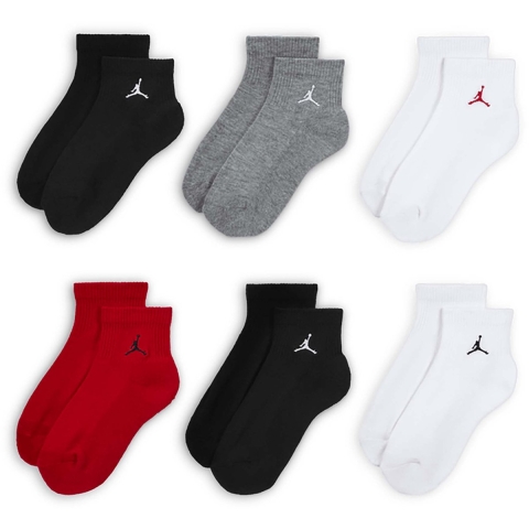 Jordan Sokken - 6-pack - Kwartaal - Rode Gym/Zwart/Wit/Grijs Gev - Jordan - 27/35 - Sokken