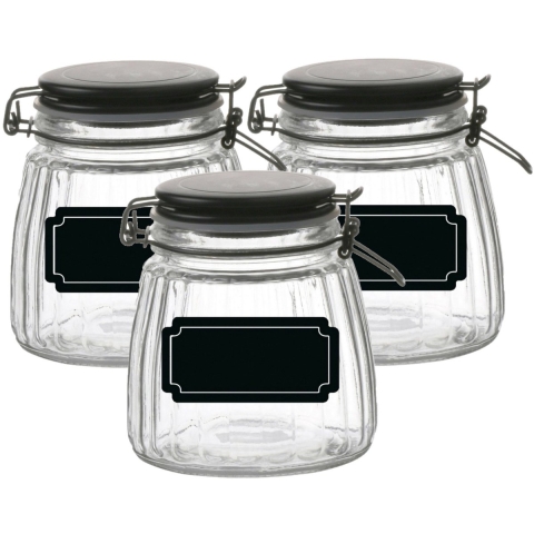 Voedsel voorraadpot - Weckpot / inmaakpot - 6x - 1L - glas - met beugelsluiting - incl. etiketten -