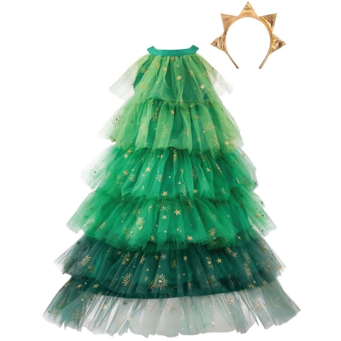 Great Pretenders Kostuum - Kerstboomjurk - Groen/Goud - Great Pretenders - 3-4 jaar (98-104) - Kostuum