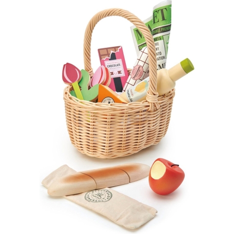Tender Leaf Houten Speelgoed - Gevlochten Mand Met goederen - Tender Leaf - OneSize - Speelgoedeten
