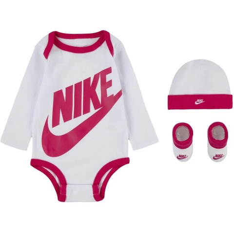 Nike Cadeaubox - Romper l/s/Muts/Sokken - Futura - Rush Roze - Nike - 6-12 mnd - Romper L/S