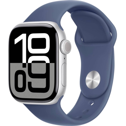 Apple Watch Series 10 Aluminium 42 mm (2024) | GPS | zilver | Sportbandje S/M | Denim