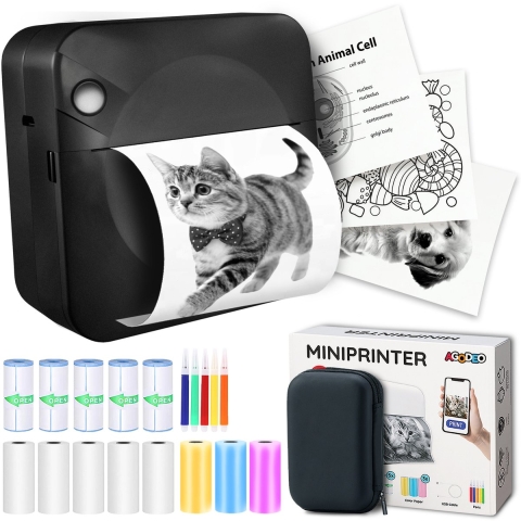 Mini Printer - Draadloze Pocket Printer - 300 DPI - Incl. 1 Harde Etui + 13 Rollen Papier + 5 Pennen