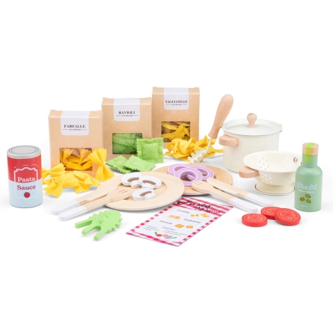 Woet® Houten Speelgoed Pasta Set - Rollenspel Keukenset - Inclusief Ravioli Tagliatelle Farfalle Saus - Vanaf 3 Jaar