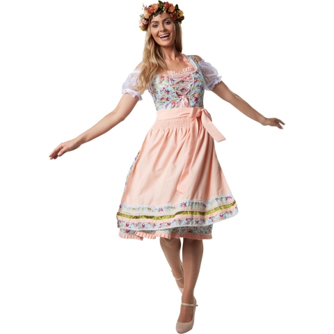 Dressforfun Midi-Dirndl Erding model 2 L - Halflange Dirndl met bloemenmotief - Vetersluiting voorzijde