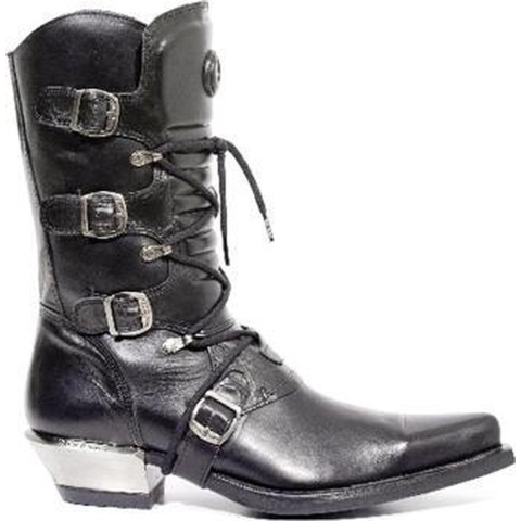 New Rock zwart lederen cowboylaarzen met gesp - M-7993-S1